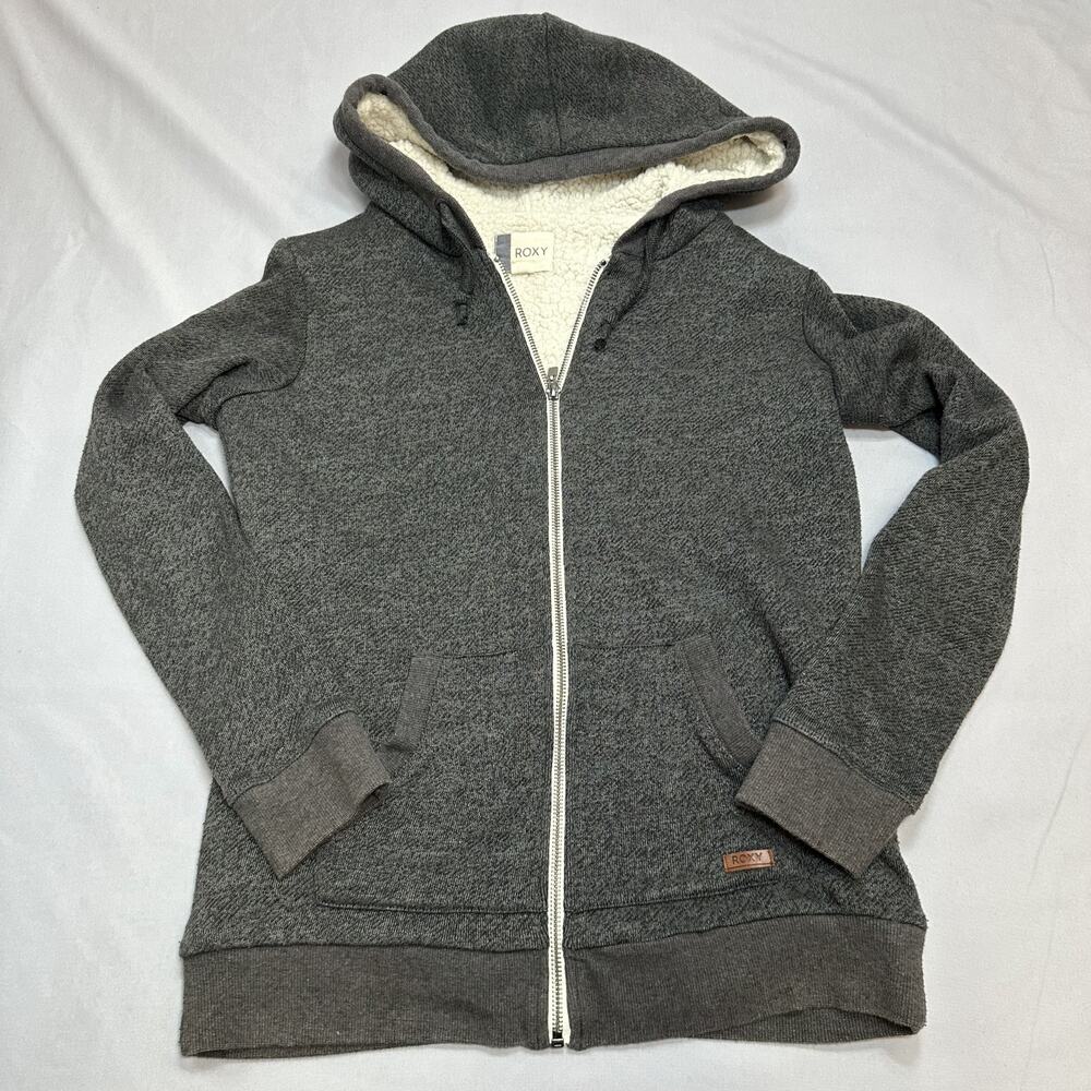 Roxy Hoodie Womens Small Gray Sherpa Lined Fleece Cozy Warm Casual Beach Y2K